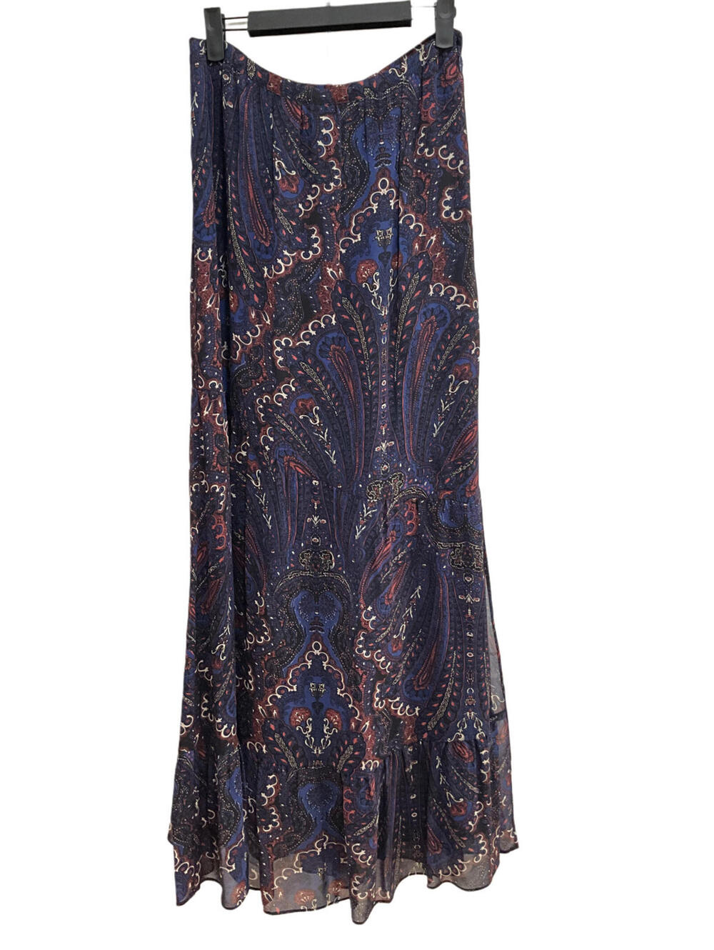 JOIE | SZ XS | Silk Paisley Maxi Skirt Ruffle Hem Side Slit Boho Romantic Luxe - Picture 4 of 10